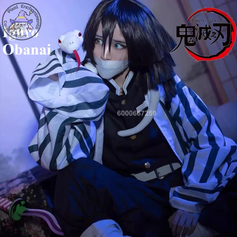 

Anime Demon Slayer Iguro Obanai Cosplay Costume Kisatsutai Men Japanese Haori Uniform Wig Mask Halloween Party Comic Con Outfit