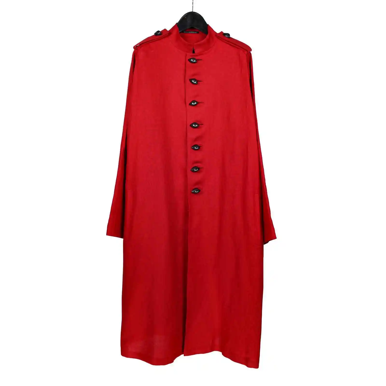 

Top-yamamoto original design men's mid-length coat, loose large-sized stand-up collar TOP, eye button trench coat