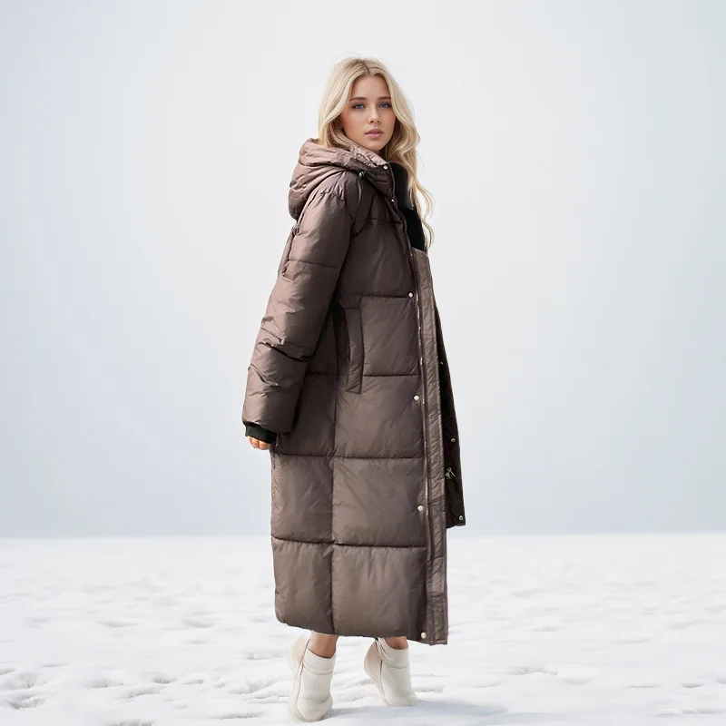 2024 New Thicken Snow Parkas Fashion Windproof Glossy Down Cotton Hooded Women Jacket Winter Loose Long Coat Clothes Ladies