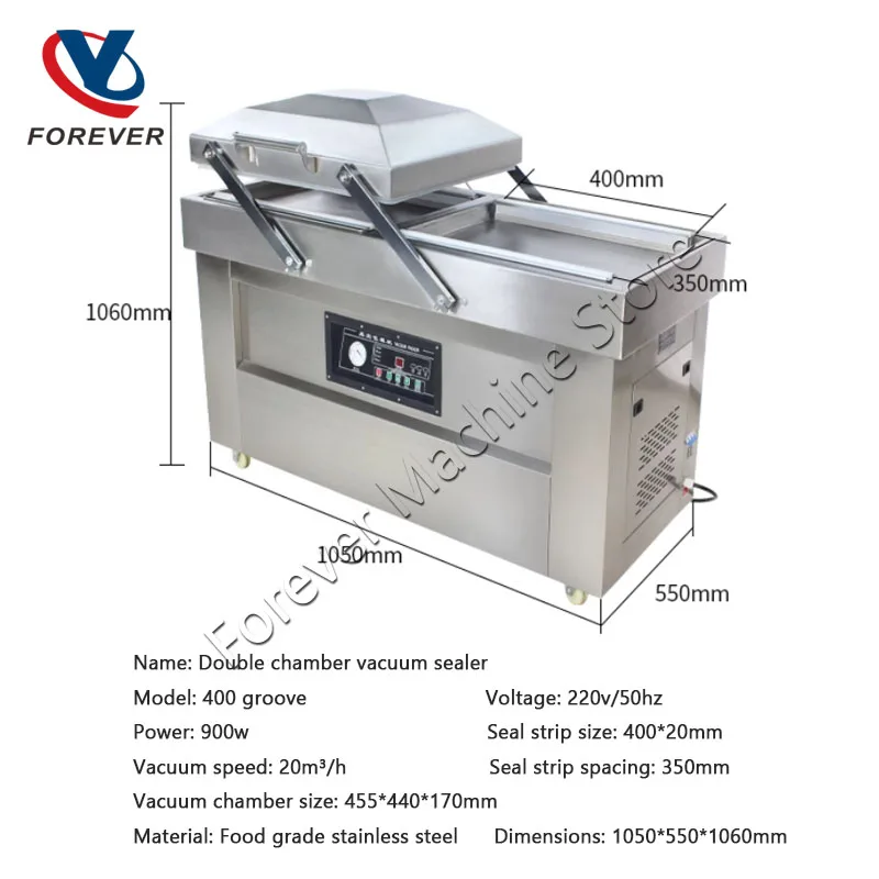 400 Type Sealer Vacuum Food Automatic Double Chamber Flat Vaccum Packer Saver Bags Kichen Commercial Packaging Machine