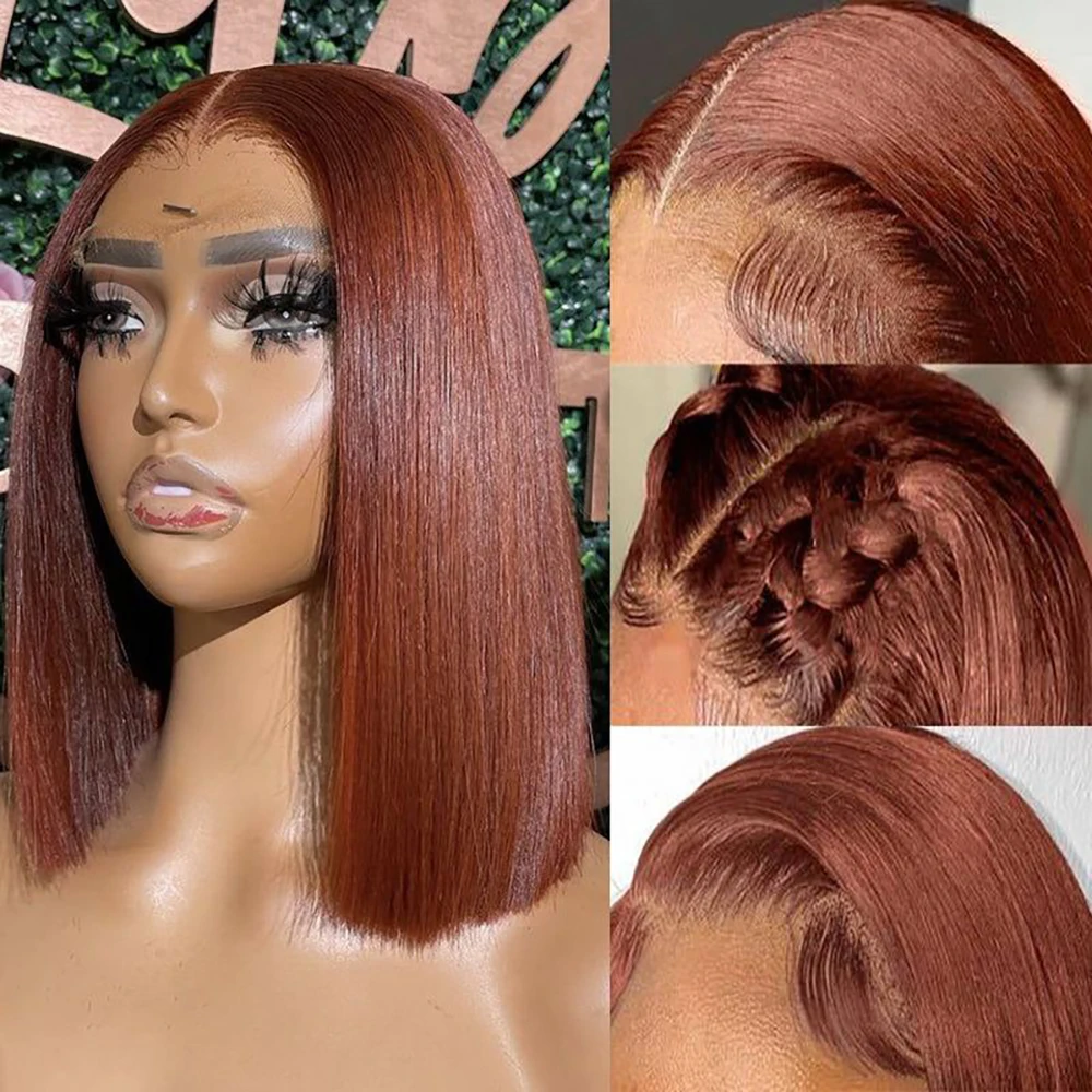 Reddish Brown Lace Front Human Hair 13x4 Bob Frontal Wigs For Black Women Brazilian 33# Colored Human Hair Wigs 10-16 Inches