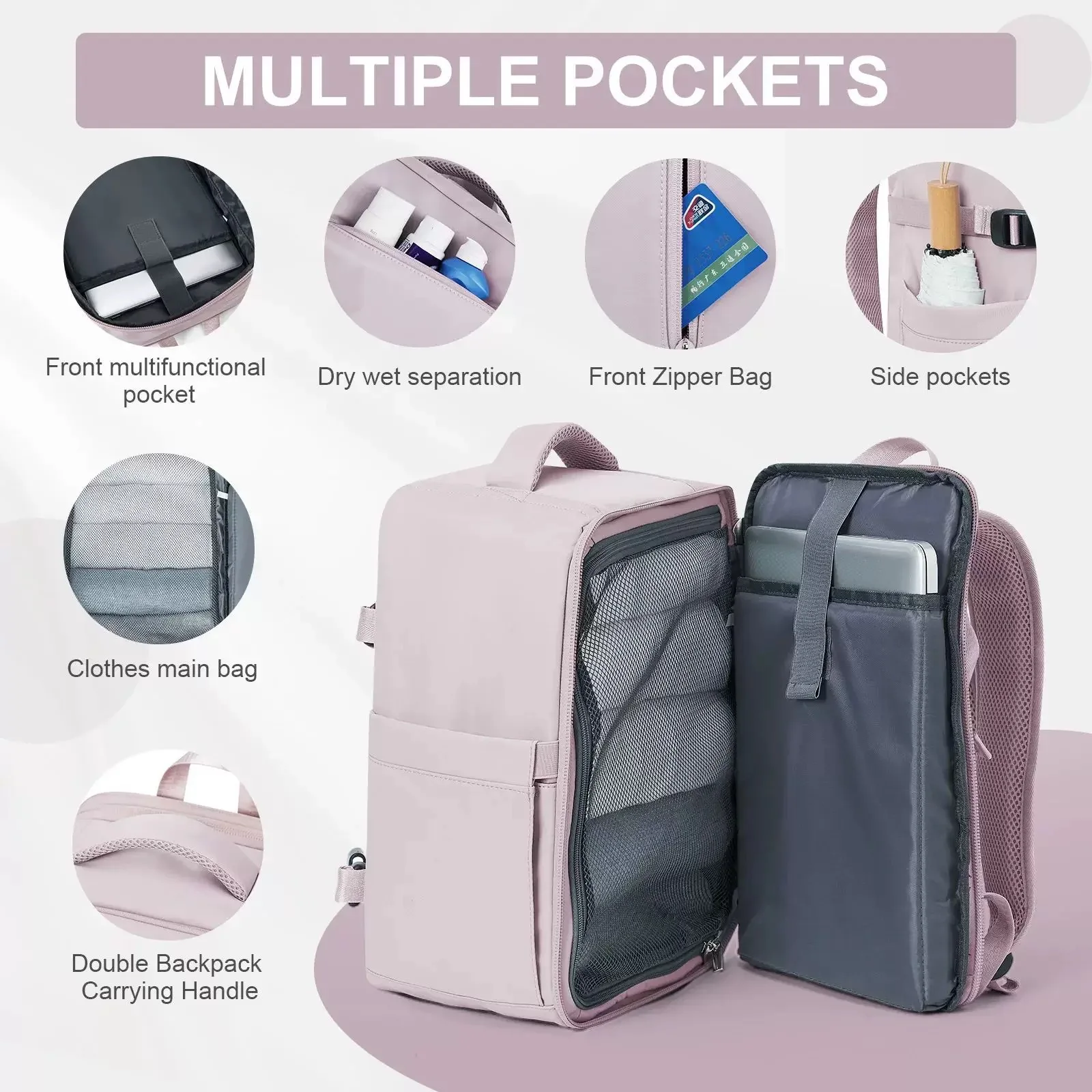 Unisex Compact Travel Backpack with Separate Wet Dry Compartment Airline Approved Personal Item Bag for Business Trips Flying