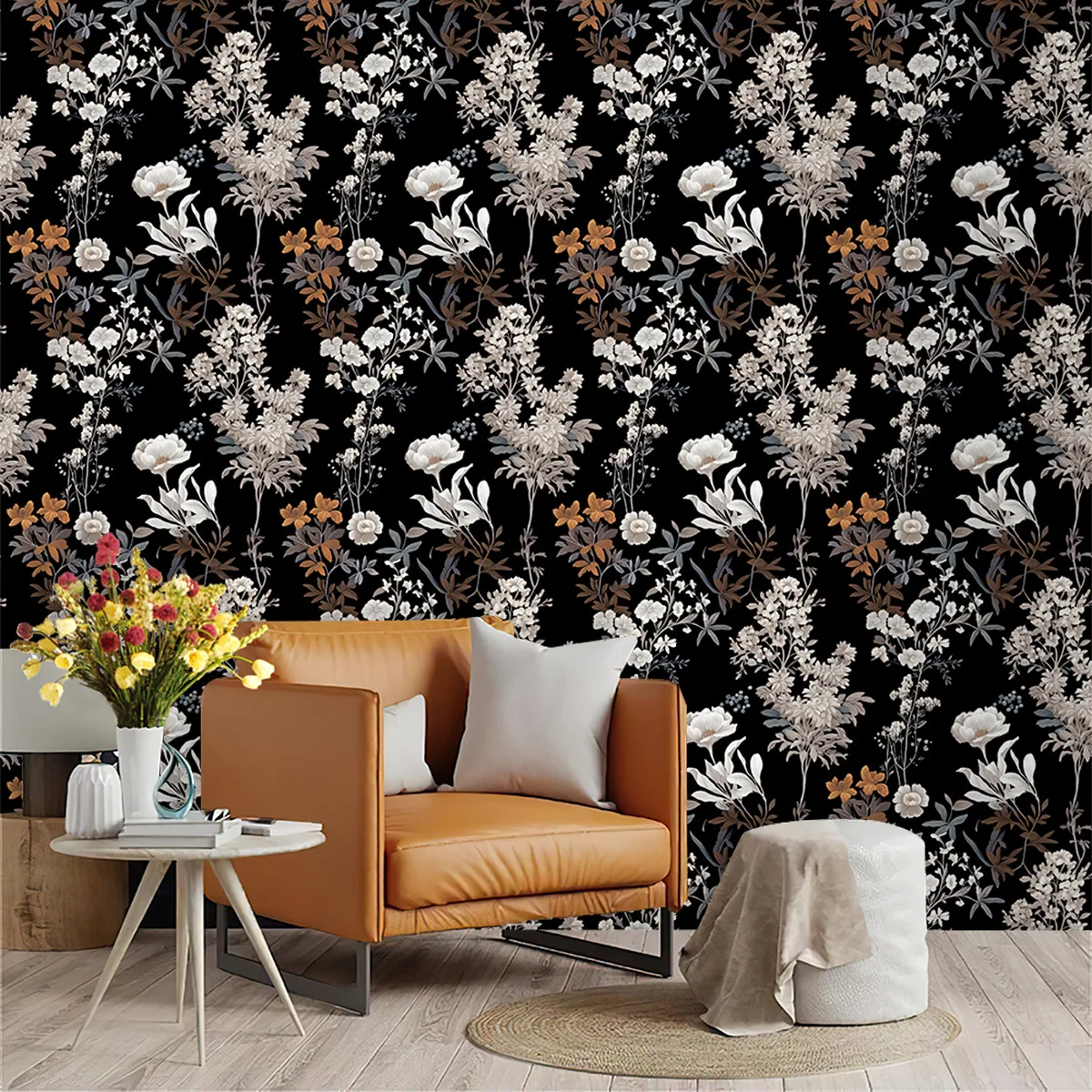 

Черные обои с цветочным принтом, контактная бумага, водостойкая самоклеящаяся виниловая пленка для декора шкафов для спальни, ванной комнаты