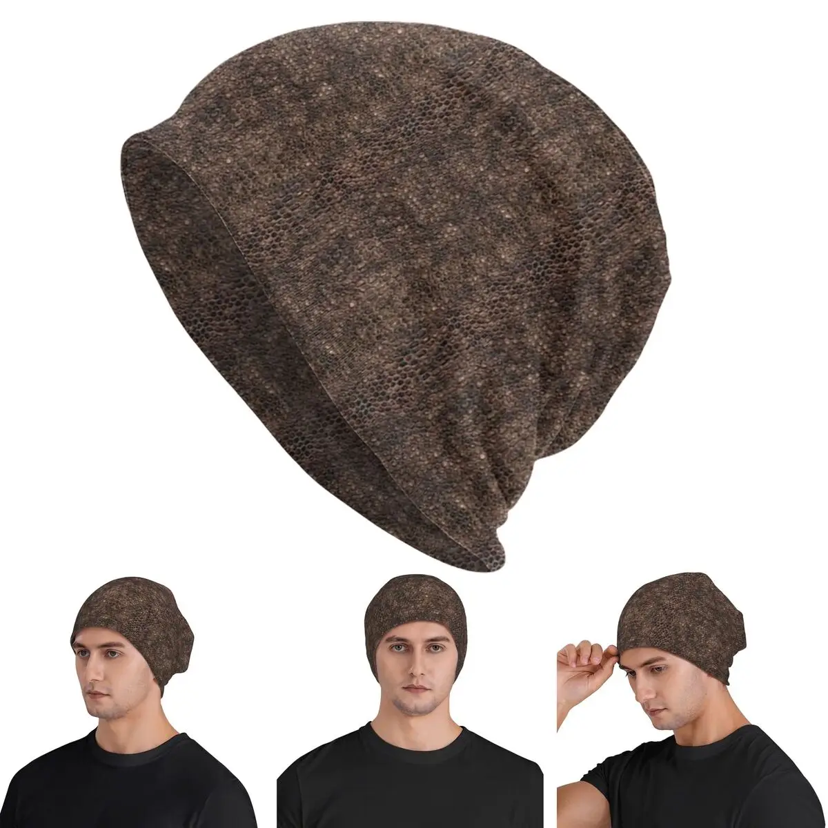 

Коричневые шапки с рисунком змеиной кожи, шапки Skullies, теплая осенне-зимняя уличная шапка, вязаные шапки для взрослых унисекс