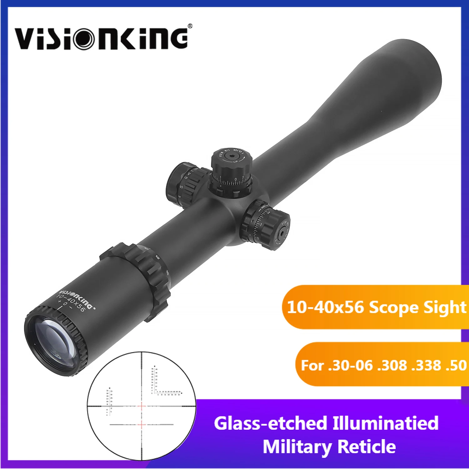 

Visionking 10-40x56 Military Optical Sight Long Range Sniper Riflescopes Spyglass Hunting Rifle Scope for .30-06 .308 .338 .50