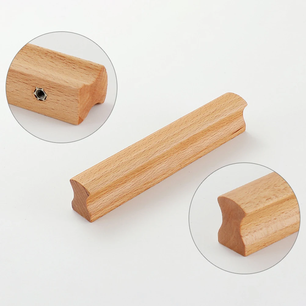 

4 Pcs Solid Wood Drawer Handles Beech Cabinet Pulls Kitchen Wardrobe Closet Cupboard Dresser Wooden Handles for Drawers Doors