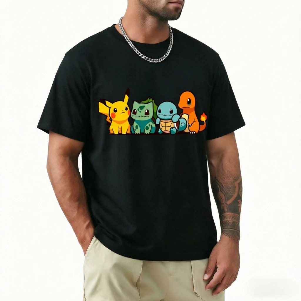 Pokemon Pikachu Charmander Squirtle Bulbasaur T-Shirt 100 % Baumwolle Unisex Anime Casual Kurzarm Streetwear Tops