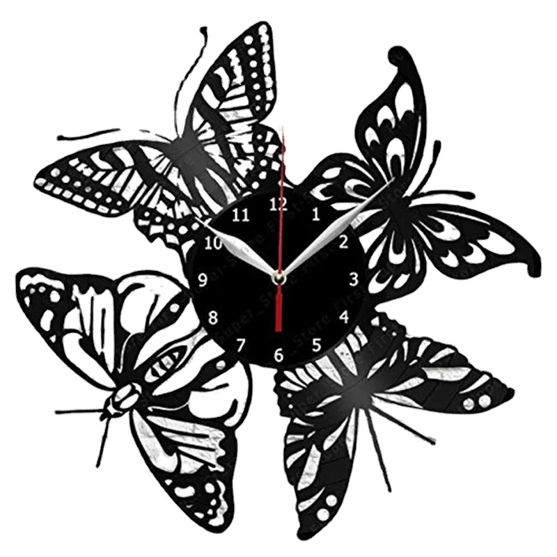 

Butterfly Handmade Vinyl Exclusive Clock Art Decor Home Vinyl Record Wall Clock Black Original Gift Unique Design decor