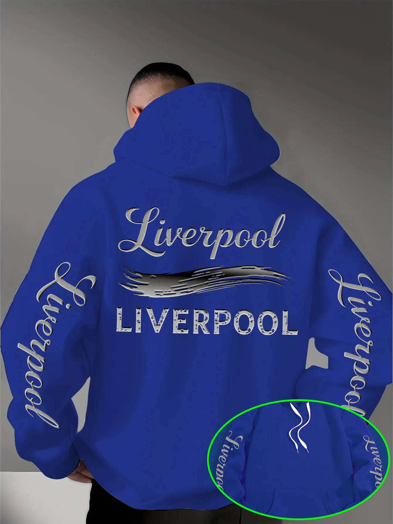 Herren Sport Hip-Hop Hoodie, Liverpool Schriftzug Textgrafik, Fleece-Gefüttertes Sweatshirt für Urbanen Streetstyle und Kaltes Wetter – Detail 5