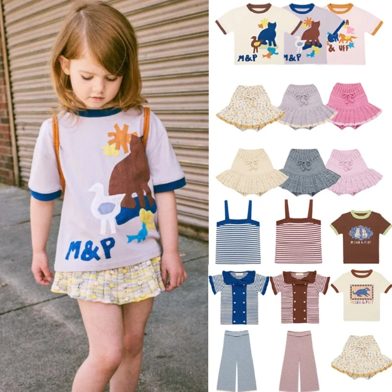 

Girls' T-Shirt and Skirt Set: 2026 Summer New Arrival - Cute and Stylish Boys' and Girls' Short-Sleeve Cotton Striped Knit Skirt