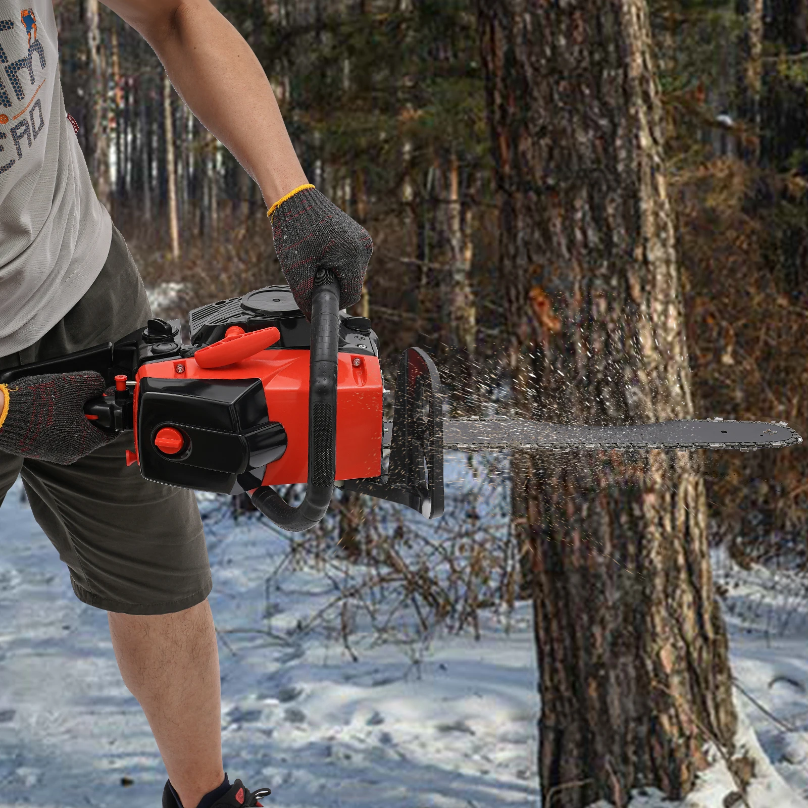 Bymaocar 18 In Gasoline Chain Saw, 58cc 2.2Kw Handheld Portable Saw with 18.93 Ounce Fuel Tank for Wood Cutting and Tree Pruning