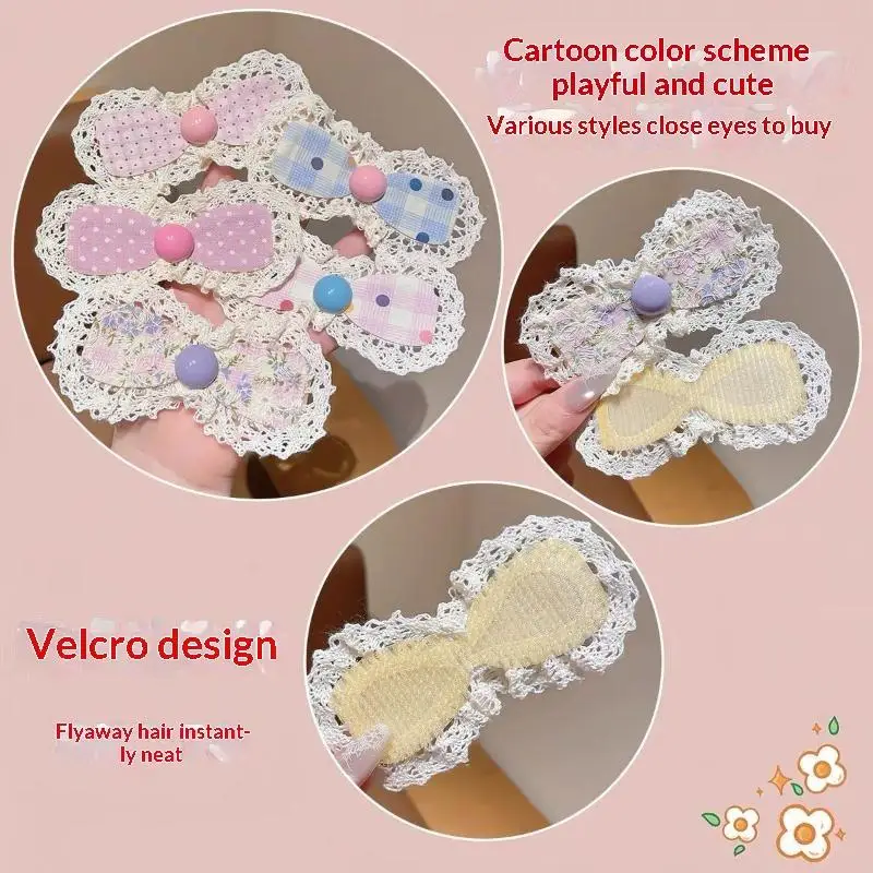 2 Stück koreanische Spitzenaufkleber, Haarspangen zum Sortieren von kaputten Haaren, Mädchen Lolita Blumenschleife, Baby-Pony-Sticker, Kinder-Haaraccessoires – Detail 4
