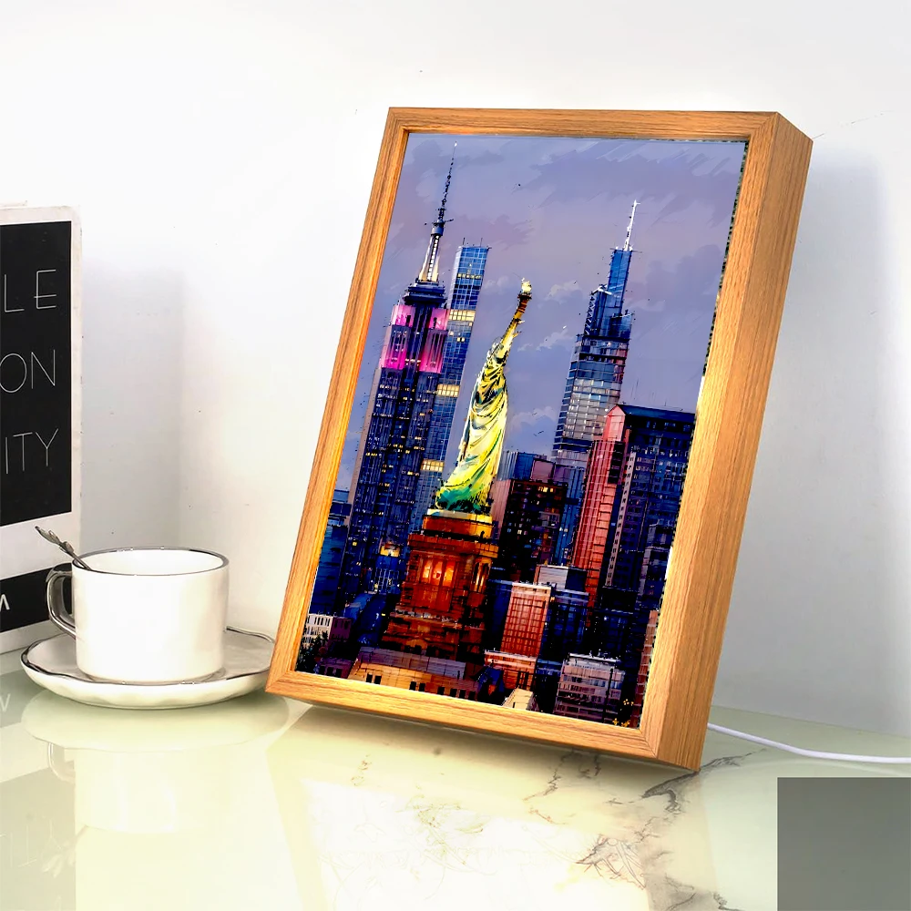 Beautiful City USA New York Light Painting Photo Frame Led NightLight Wall Lamps Bedside Table Home Decor Friend Gifts Moon Lamp