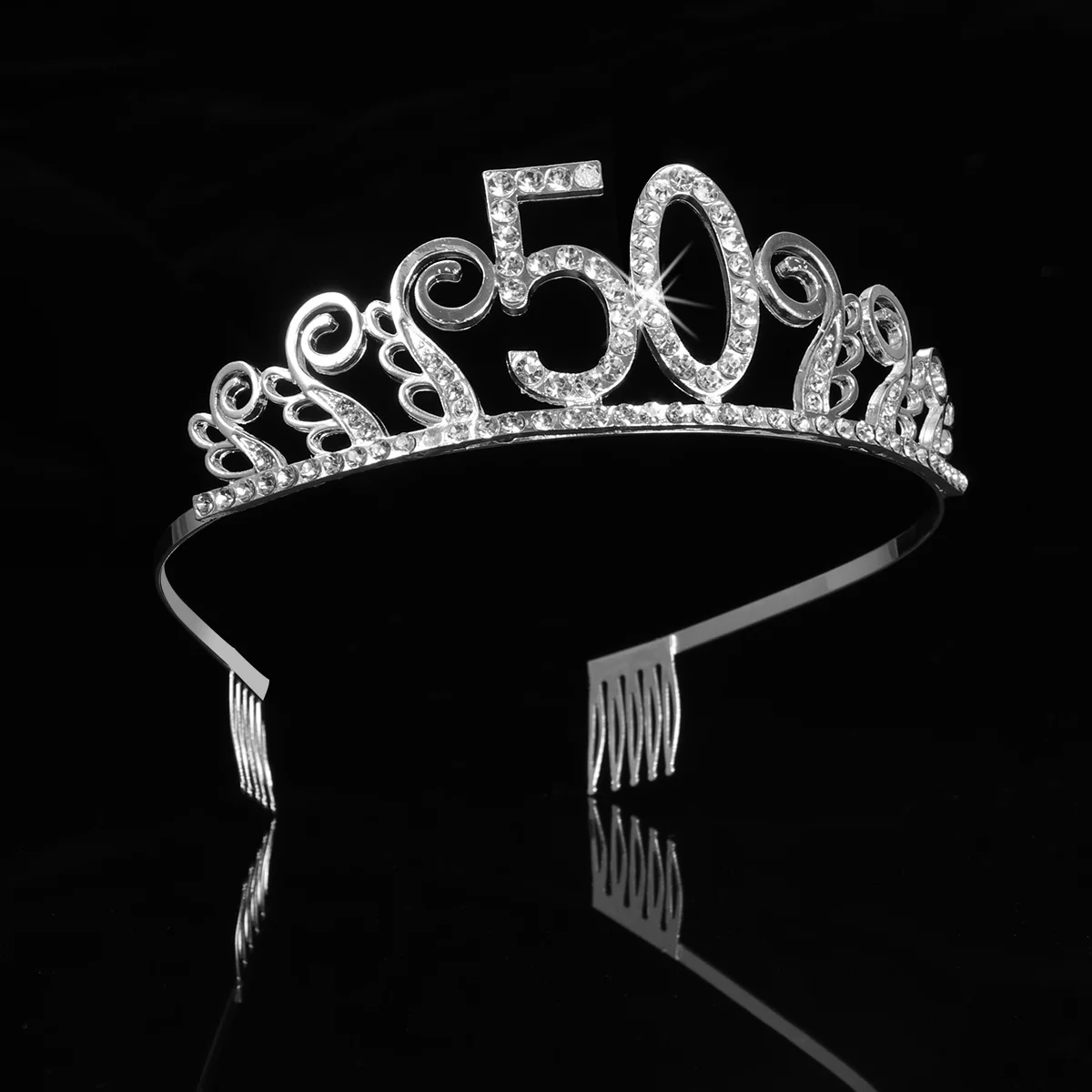 Number 50 Crystal Tiara Rhinestone Crown Birthday Party Hair Comb Queen Headband Elegant Shine Women 50th Gift