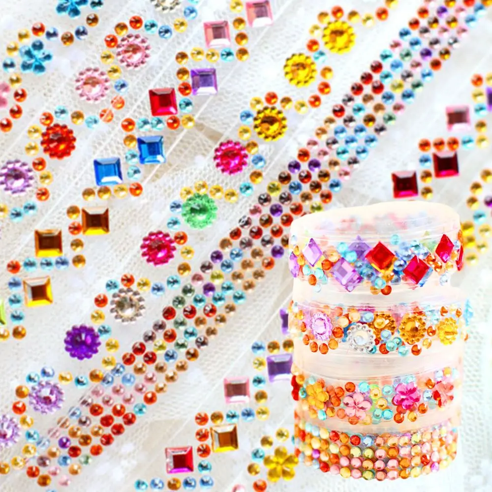Plastic Diamond Decorative Tape Colorful Flower/Rhombus/Dot Sticker Fashion Album Journal Decoration YMY