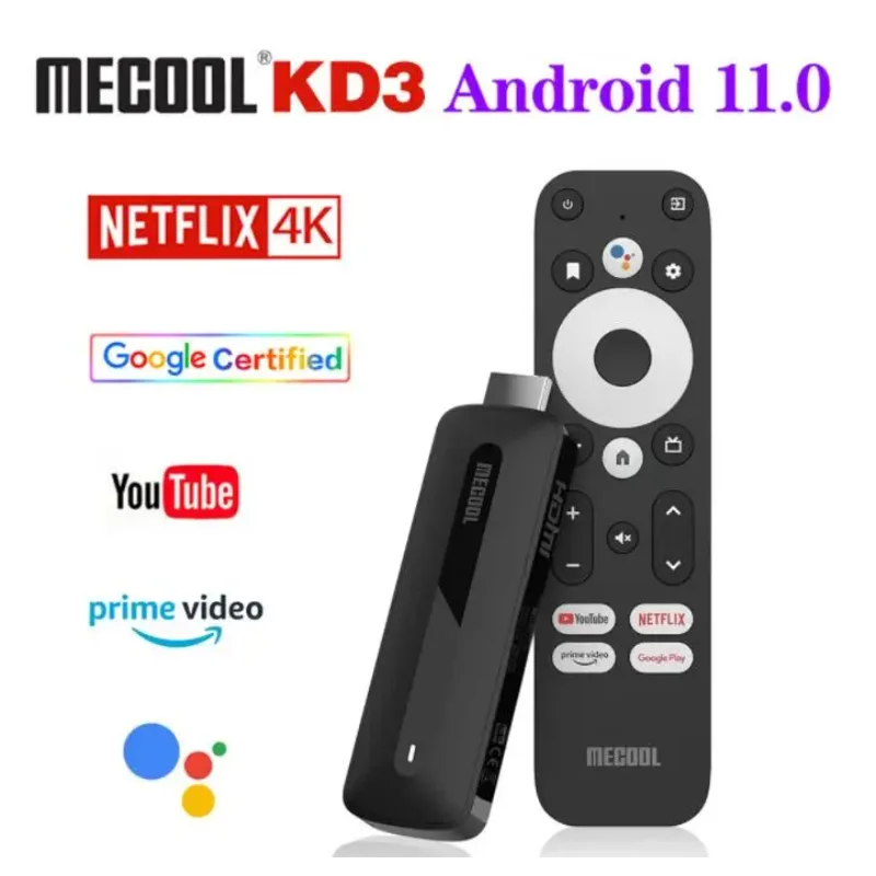 MECOOL KD3 Android 11 TV Stick مع Dolby Audio 2GB + 8GB Google معتمد Google TV Stream Media Receiver Stick Home Media Player