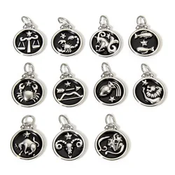 1PC 304 Stainless Steel Black 12 Constellation Charms Enamel Zodiac Pendants For Jewelry Making Diy Necklace Supplies 26x17mm