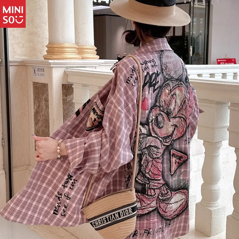 

Disney Plus Size Plaid Shirt, Hong Kong Hip Hop Cardigan, Vintage Cartoon Top