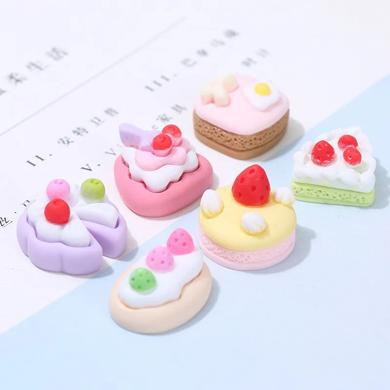 New Cake Resin Accessories Flatback Cabochons for Scrapbooking 10pcs 3D Sweet Cookies Fruit Cakes Embellishments for DIY Jewelry