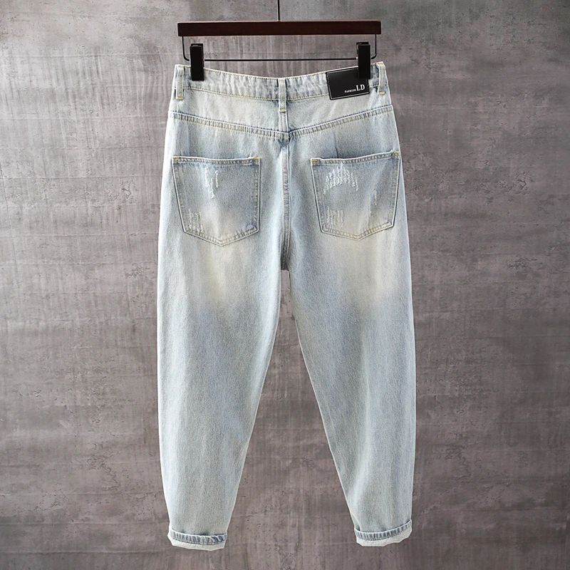 Retro Washed Loose Fit Harlan Jeans for Men Autumn Spring Youth Japanese Style Casual Wear All Seasons Nine Points Pants