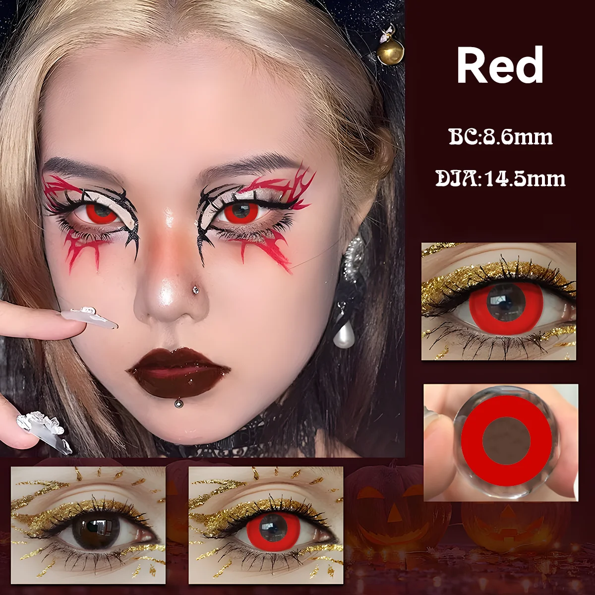 VISUASHOW Blind Block rote farbige Kontaktlinsen, bequem zu tragen, weiche Linse für kleine Pupillen, für Coser, Anime, Cosplay, tägliches Party-Make-up