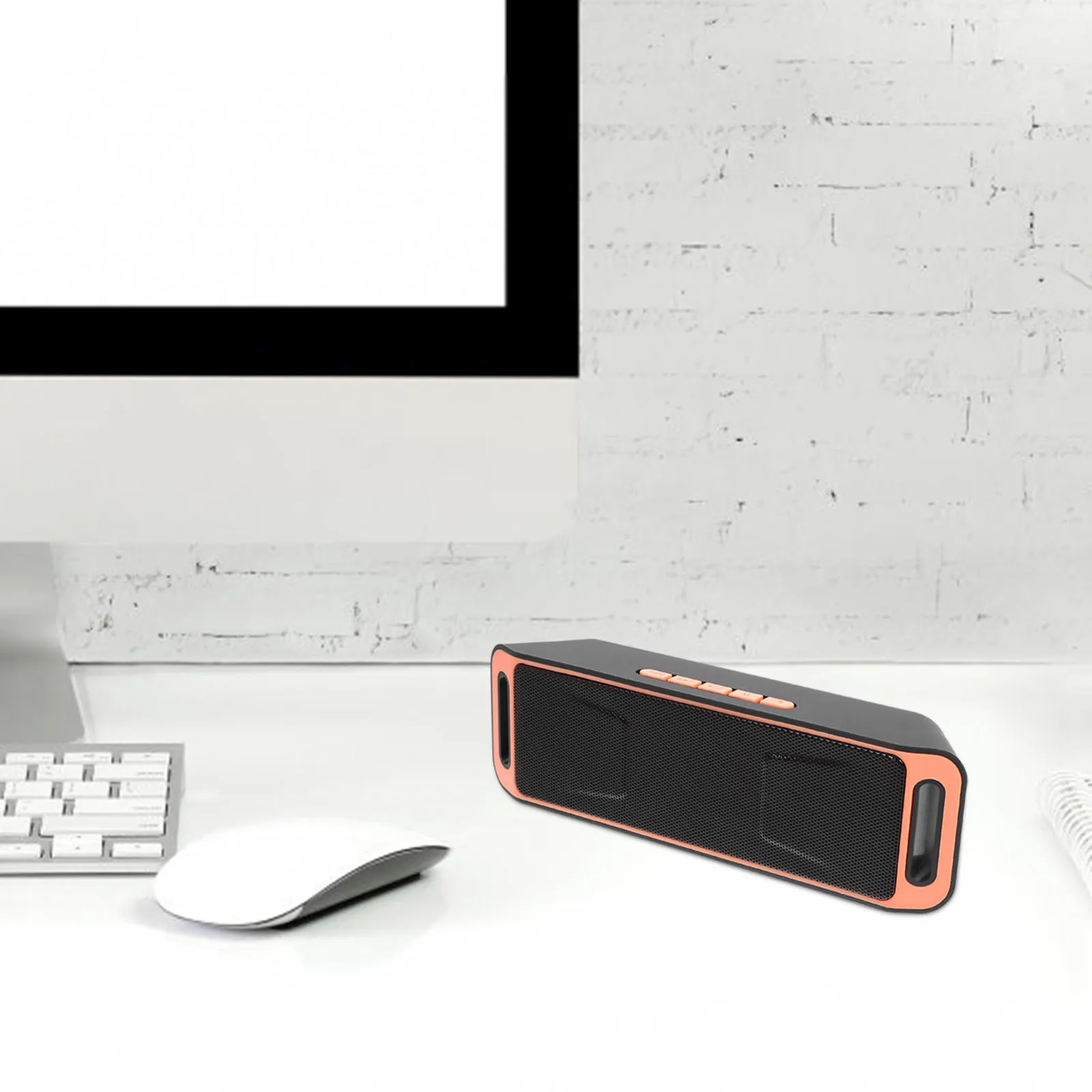 

Mini Speaker Orange Wireless Portable Bass Subwoofer Built-in Microphone Stereo Sound for Phone Computer Outdoor Use