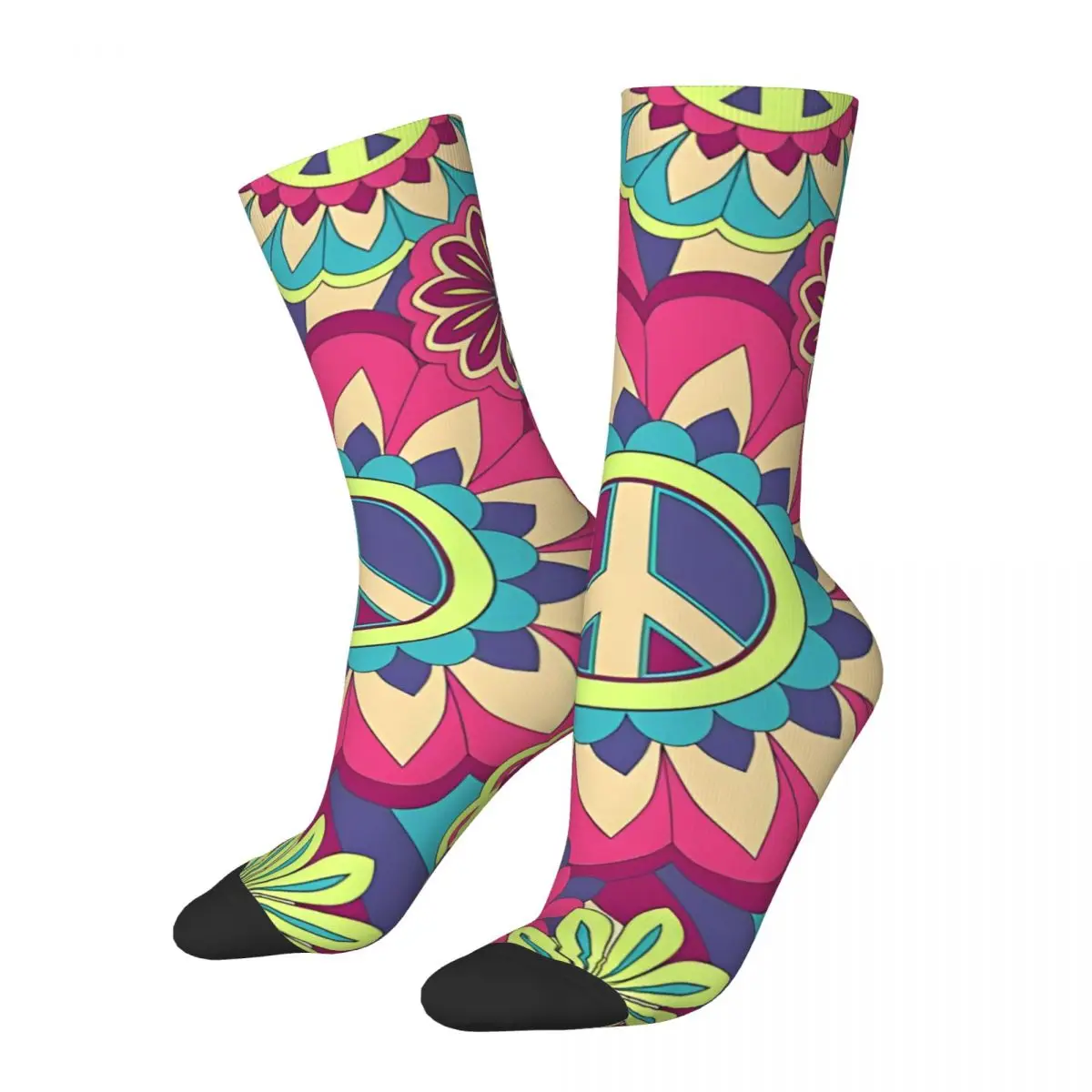 Happy Hippy Trippy Flower Power Pattern Men Socks Cycling Novelty Spring Summer Autumn Winter Stockings