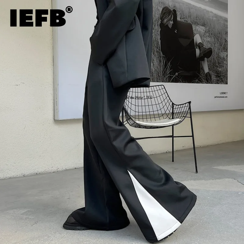 IEFB Spring New Korean Fashion Casual Men\'s Trousers Fashionable 2023 Contrast Color Wide Leg Male Pants Darkwear 9A6743