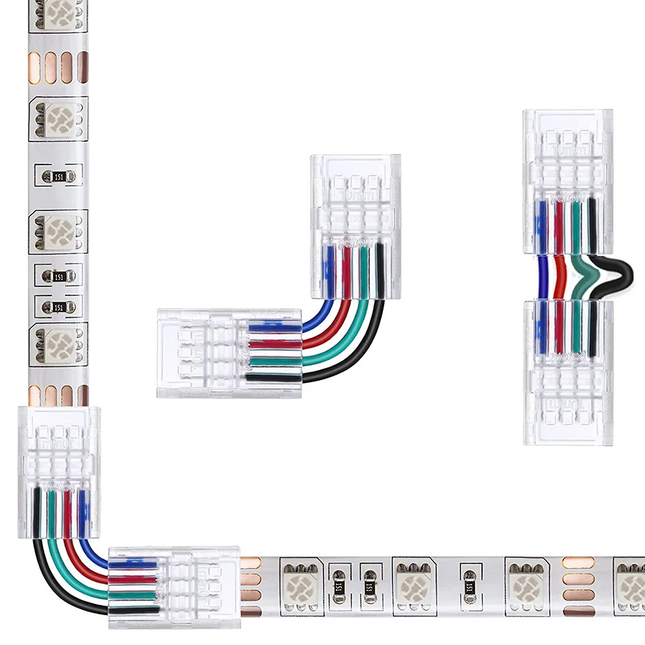 5 Pcs L Shape 3/4Pin RGB LED Connectors 10mm Wide Right Angle Solderless Adapter Connector for SMD 5050 WS2811 LED Light Strip