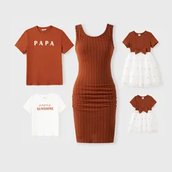 PatPat Family Matching Sets Caramel Color Tee or Ribbed Body-con Dress or Embroidered Tulle Dress