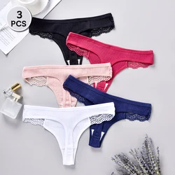 Antibacterianas 3 bragas de algodón para mujer de Color sólido Tanga ropa interior suave de secado rápido para mujer ropa interior Sexy transpirable para niña