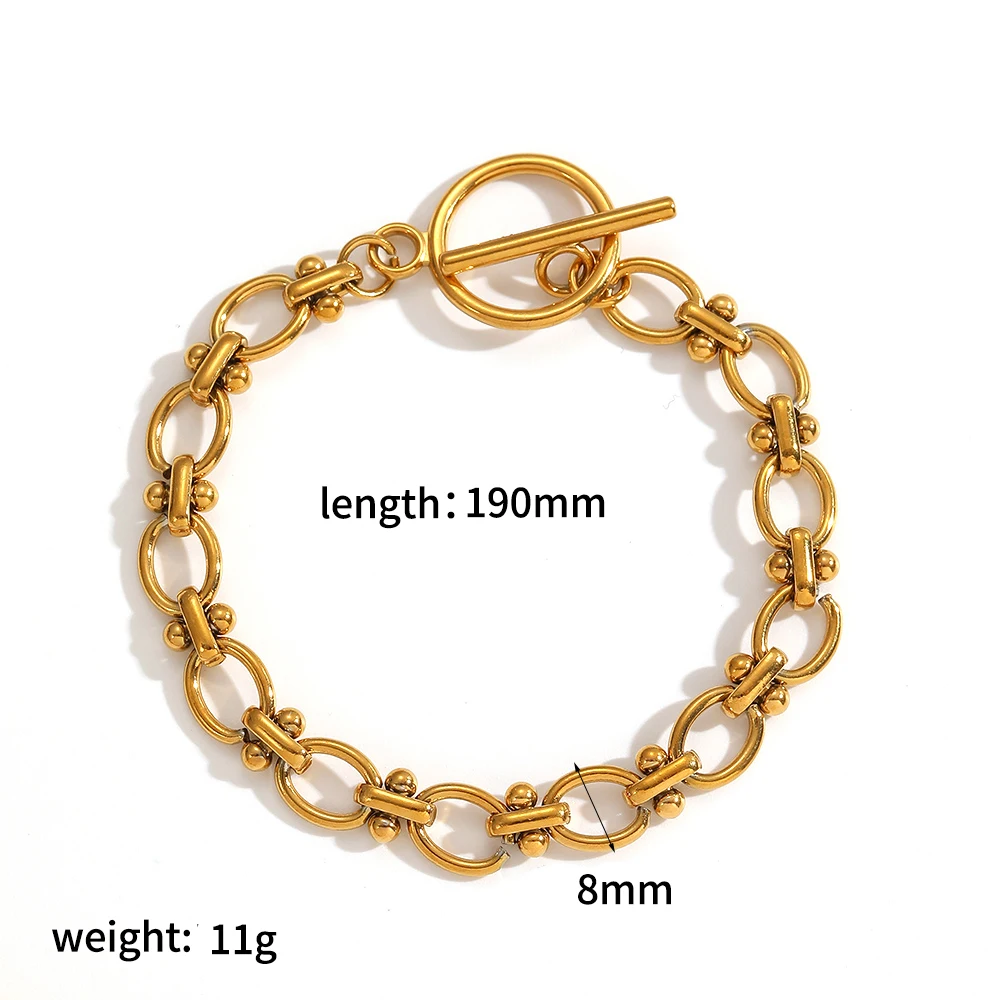 Modisches Armband aus Edelstahl mit breiter Kette, 18 Karat vergoldet, wasserdicht, Schmuckaccessoire für Damen und Herren. – Detail 8