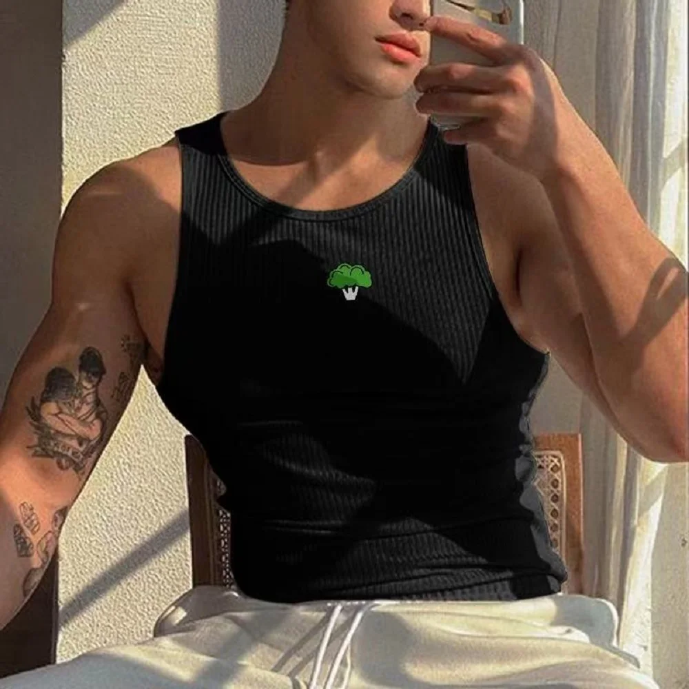 Men vest High Stretch Striped Thread American Tight Sports Vest For Summer Running I-shape Speed Dry Fitness Sleeveless Top