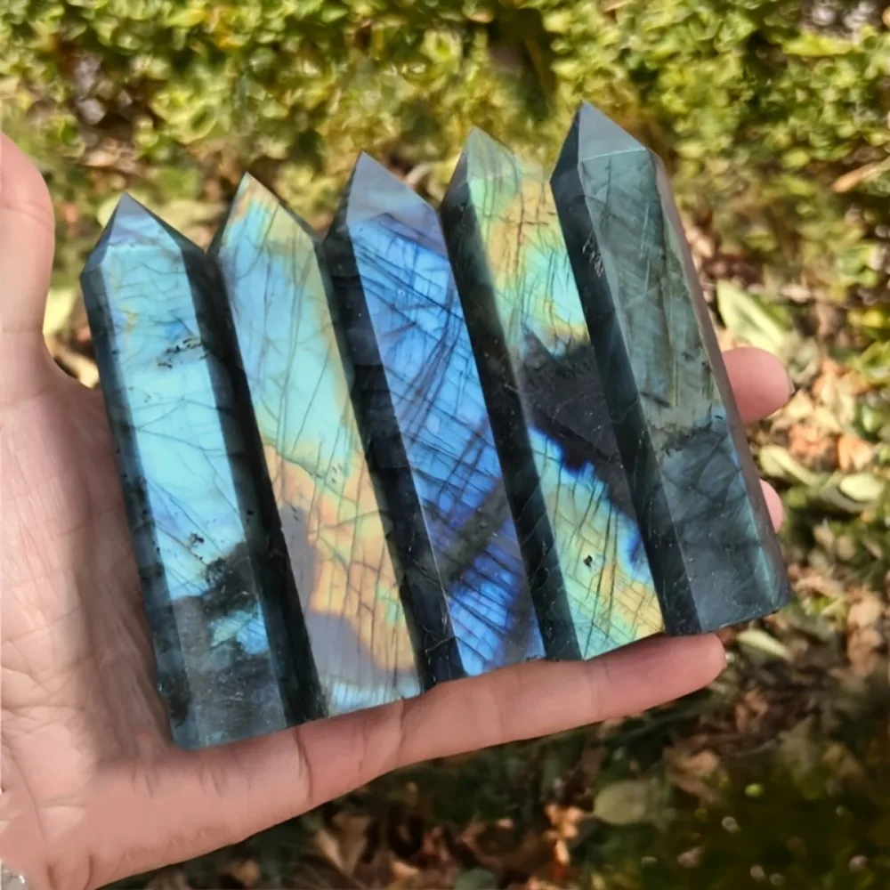 Natural Labradorite Crystal Hexagonal Faceted Quartz Crystal Stone Points Gemstone Wand Polished Healing Treatment Stone Gifts