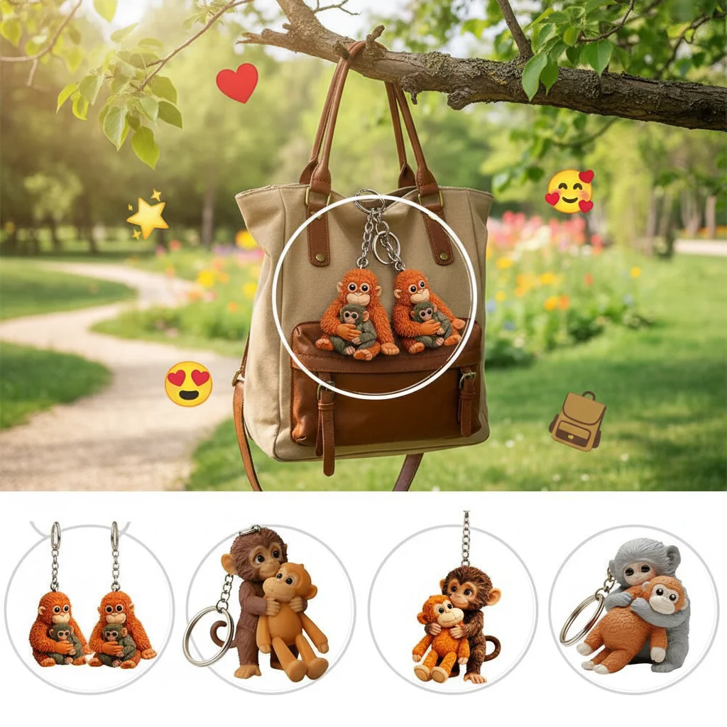 2D Protect Punch The Monkey Keychain Decoration,Cute Monkey Holding Plush Toy,The Monkey Keychain For Backpack Purse Car Keys