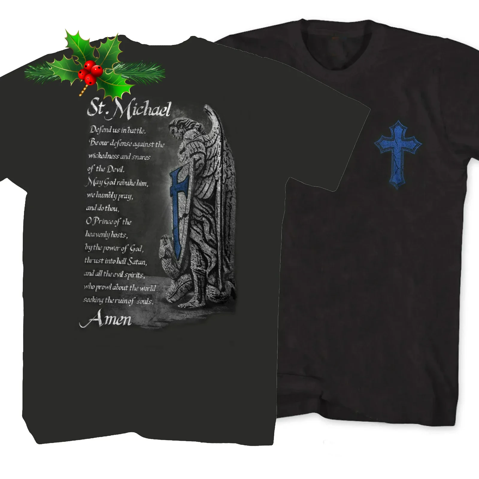 The Archangel Saint Michael Prayer T-Shirt 100% Cotton O-Neck Summer Short Sleeve Casual Mens T-shirt Size S-3XL