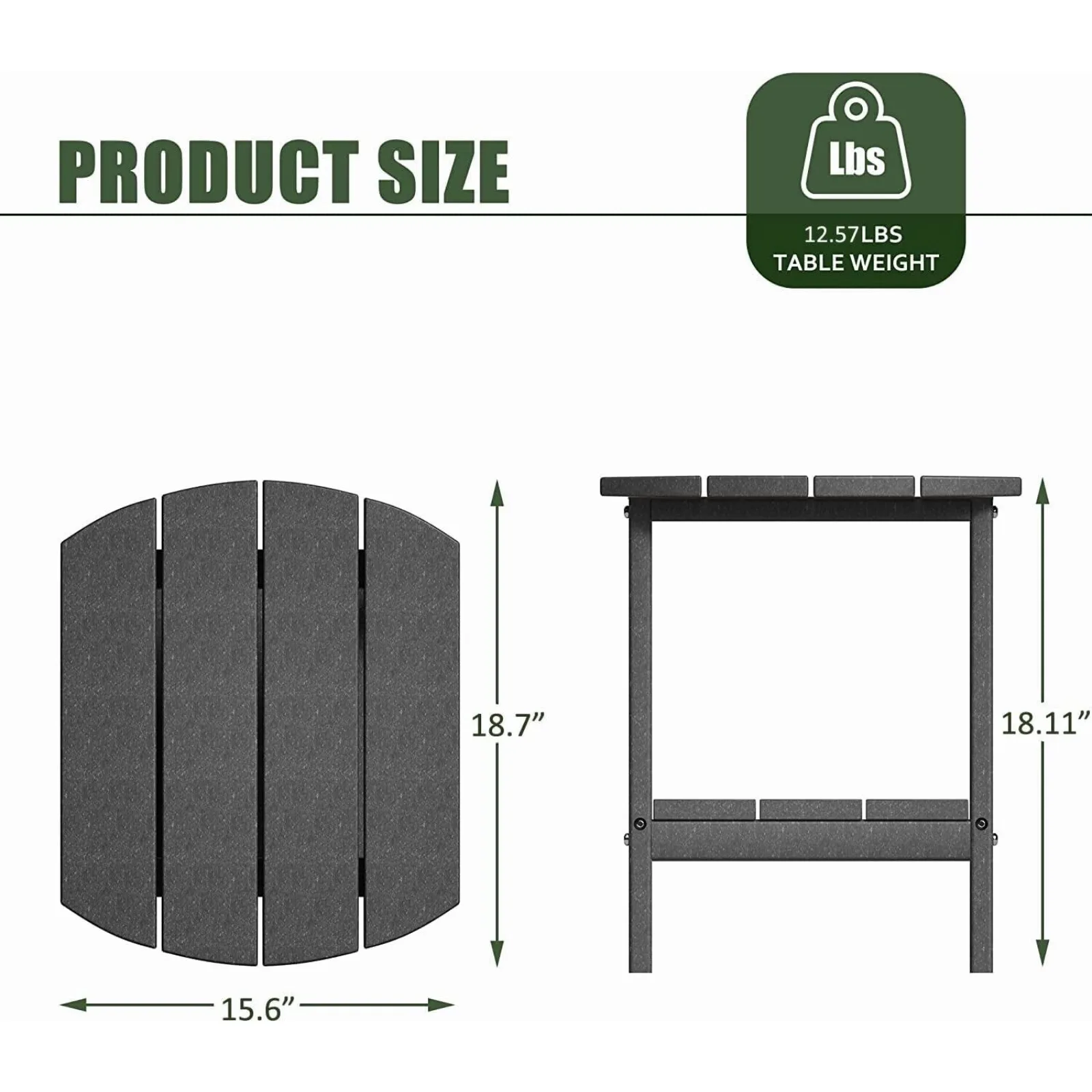 Patio Adirondack Side Table Outdoor End Table Backyard End Table 2 Tier (Gray)