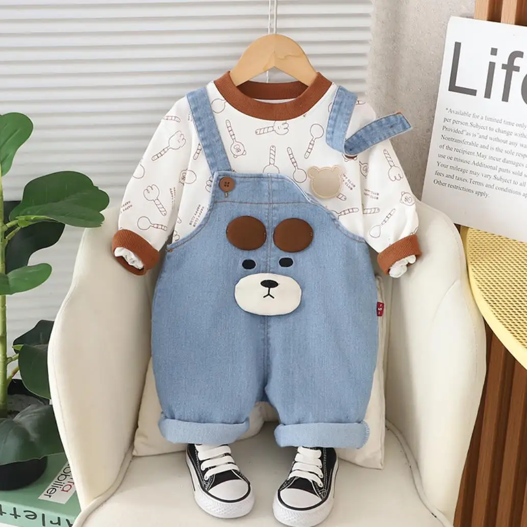 

Designer Boutique Infant Outfits 6 To 12 Months Baby Clothes Boys Girls Cute Long Sleeve Shirts+Cartoon Overalls Toddler Sets