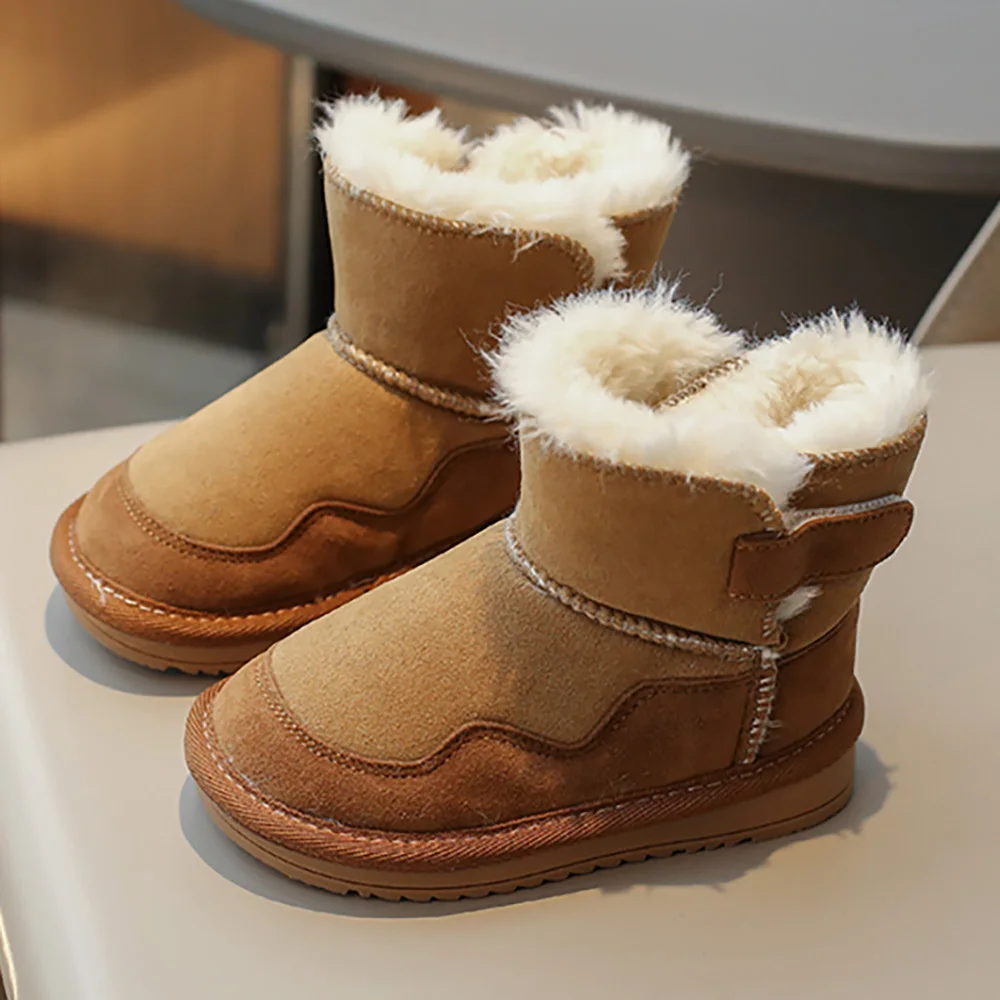 

Зимние плюшевые ботинки для детей, толстые теплые меховые ботинки для детей, детские зимние ботинки из искусственной кожи для подростков, повседневная зимняя обувь для детей