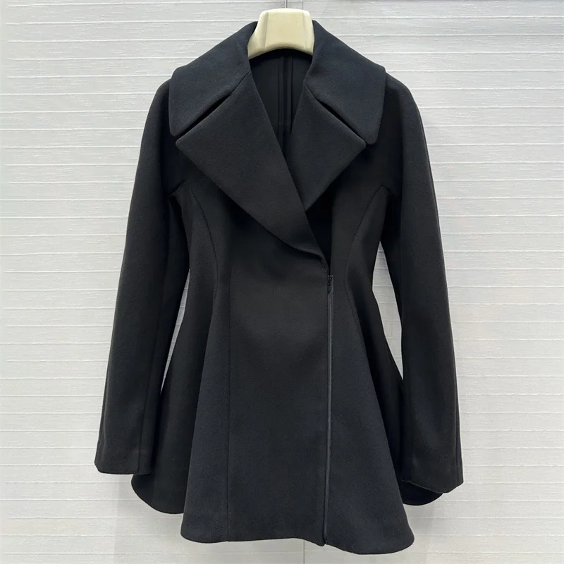 

Women's jacket New autumn 2025 zipper slim fit lapel long sleeved top asymmetry casual women's coat wool blend outerwears y2k