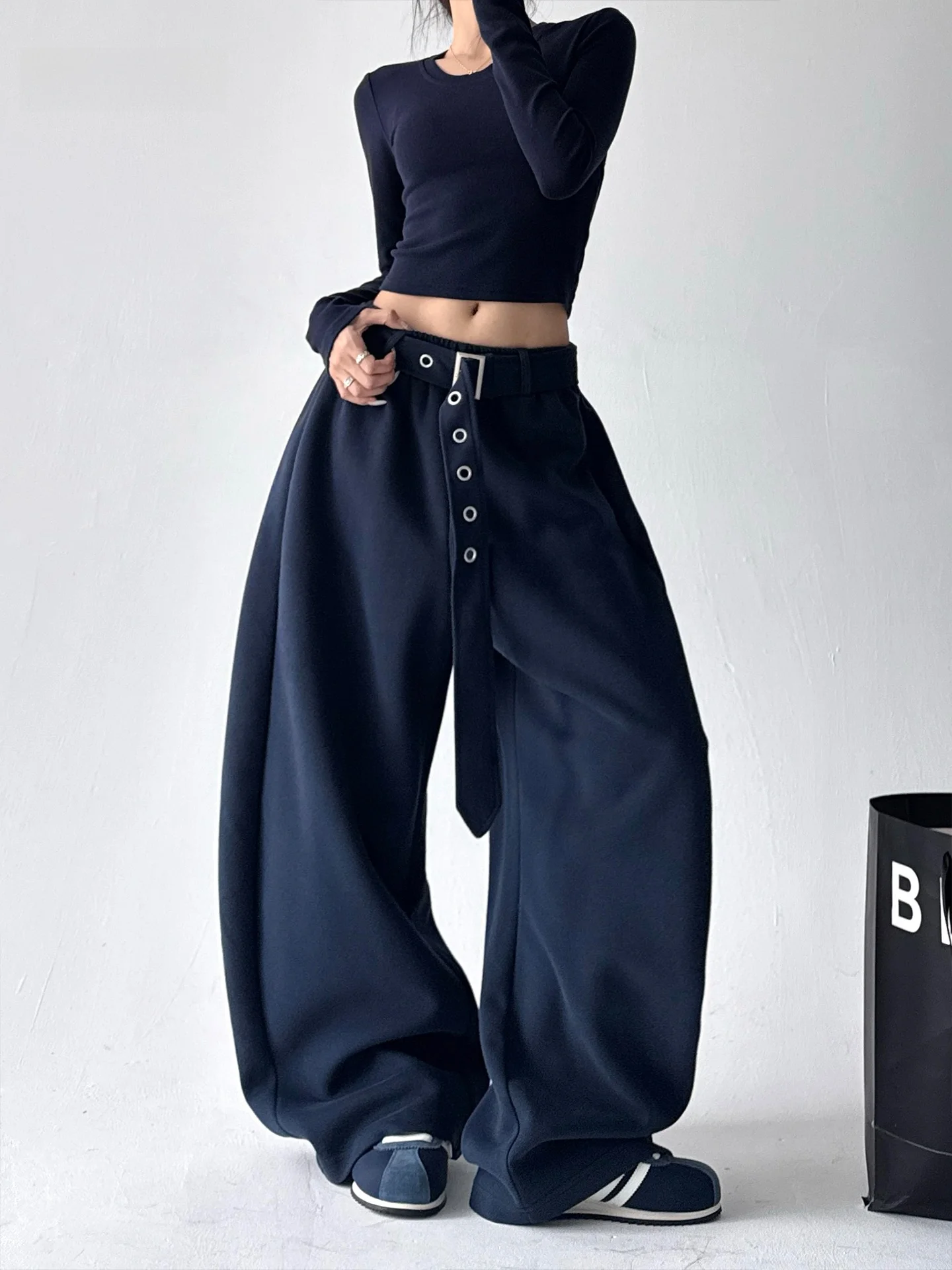 

Женские повседневные брюки с высокой талией на резинке, свободного кроя, утягивающие, спортивные, в американском стиле, прямые брюки