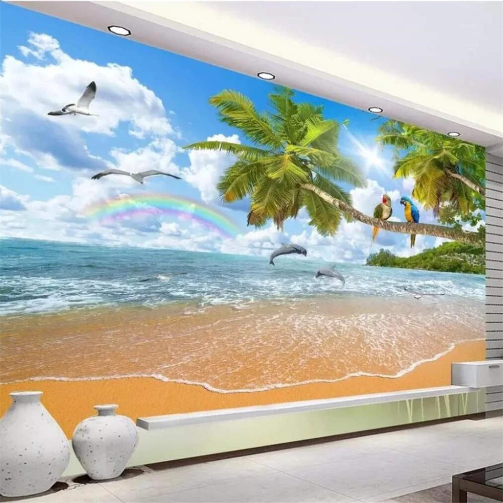 Custom Seascape wallpaper for walls 3 d Landscape Maldives TV Background 3D mural wall paper for living room Wall stickers