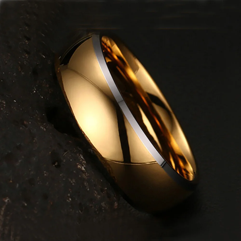 6/8mm anpassbare zweifarbige Gold Silber Wolfram Stahlringe für Frauen Männer Laser Logo Schmuck Hochzeit Verlobung sband Großhandel – Detail 8