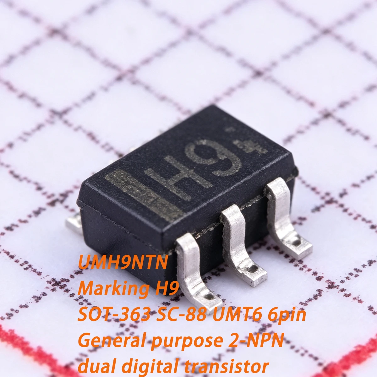 20PCS UMH9NTN Marking H9 SOT-363 SC-88 UMT6 6pin 50V 100mA 0.1A 150mW 0.15W 2-NPN NEW Original dual digital transistor UMH9N