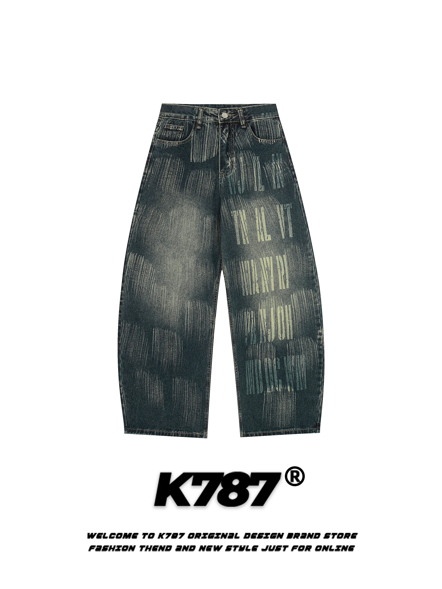 

High Waist Draped American Retro fiti K787 Men's Loose Casual Straight Leg Jeans Women's Loose Straight Leg Trousers