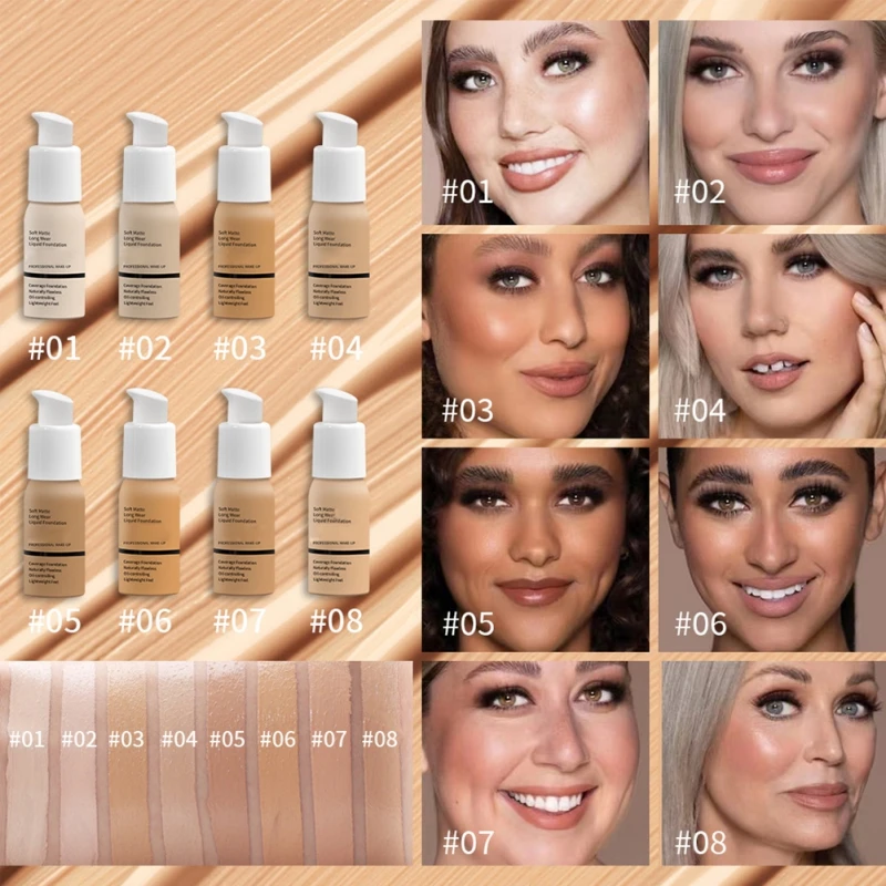 30ML Face Liquid Foundation Waterproof Long-lasting Concealer Foundation Liquid Makeup Matte Base Women Makeup Cosmetics