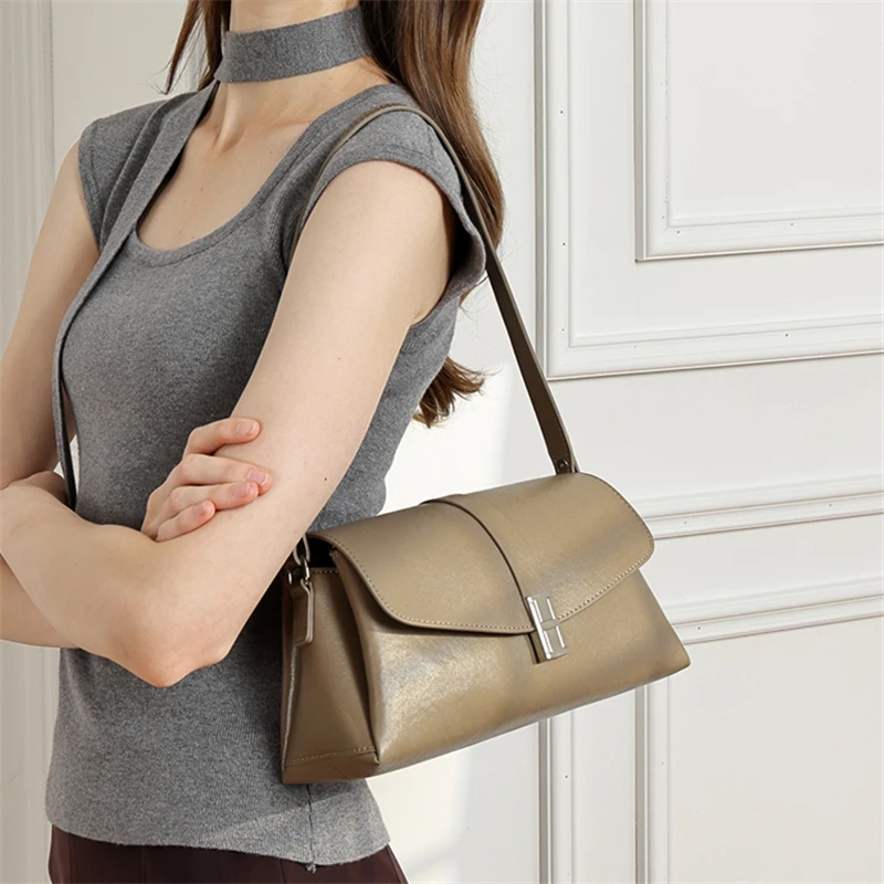 

Top Grain Genuine Leather Shoulder Bags For Women 2026 Luxury Flap Crossbody Handbags Elegant Office Work Ladies Purses