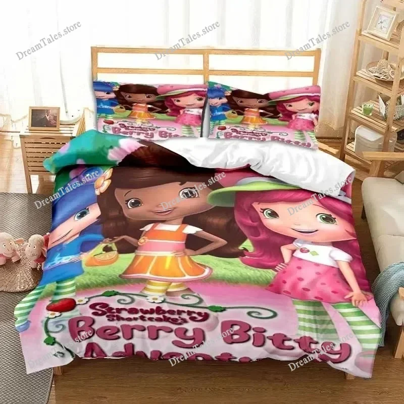 

Cartoon Duvet Cover Pillowcase Strawberry Shortcake Girl Bedding Set Adult Boys Girls Bedroom Decoration Single Double Size