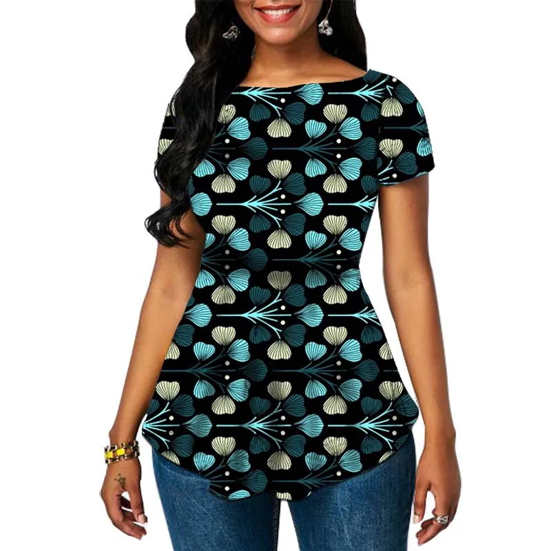 African Fashion Women's Pleated Blouse Nigeria Style Short Sleeve Tops Colorful Print Female Party Clothing Customized