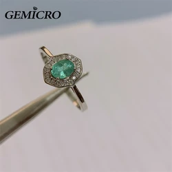 Gemicro 925 Sterling Silver Jewelry with 4*5mm Natural Emerald Stone for Women Ring as Party Wear Gifts Engagement Birthstone